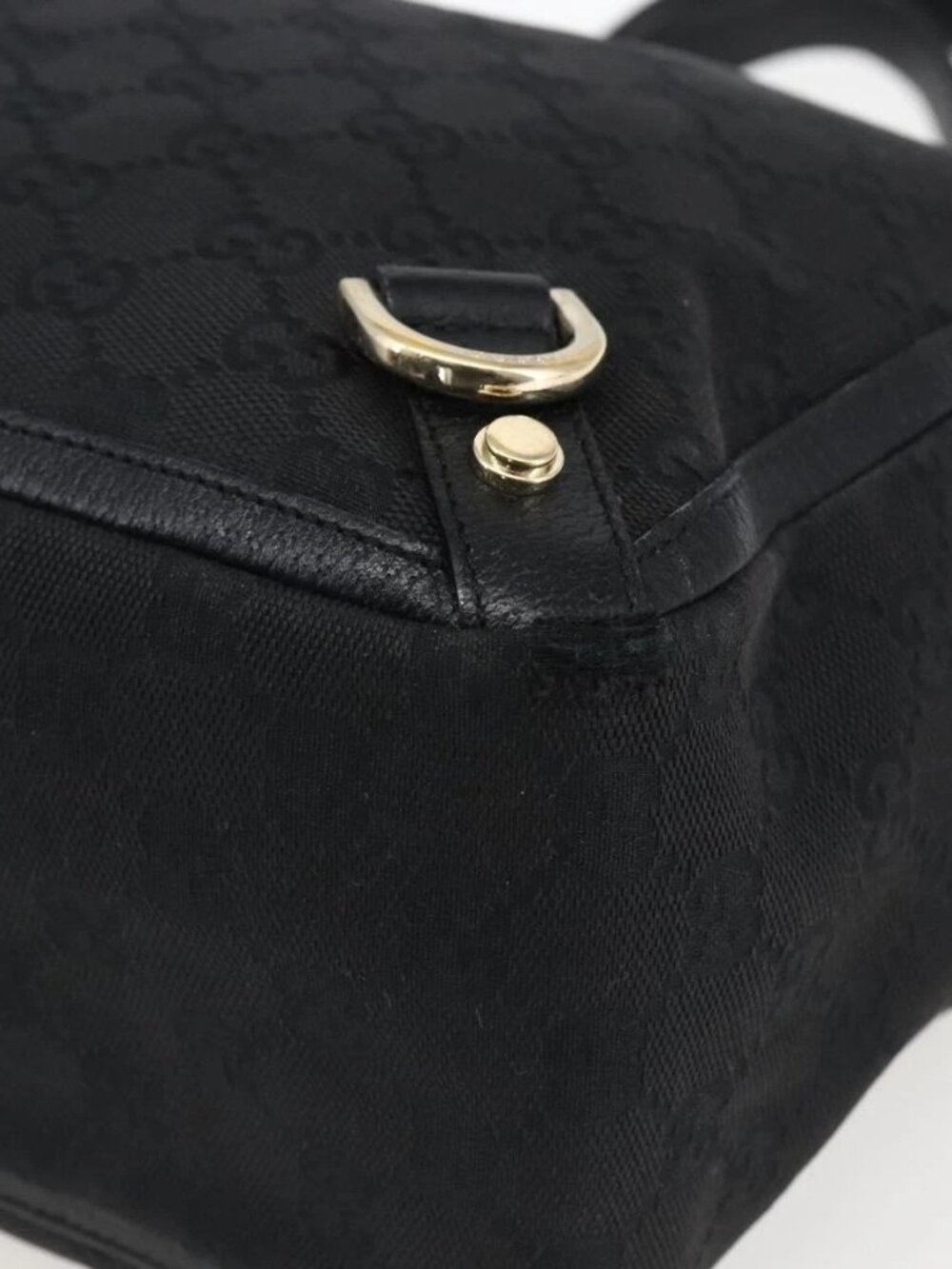 GUCCI GG Canvas Abbey Hand Bag Black Gold 130739 Auth gh1861 - Picture 9 of 16